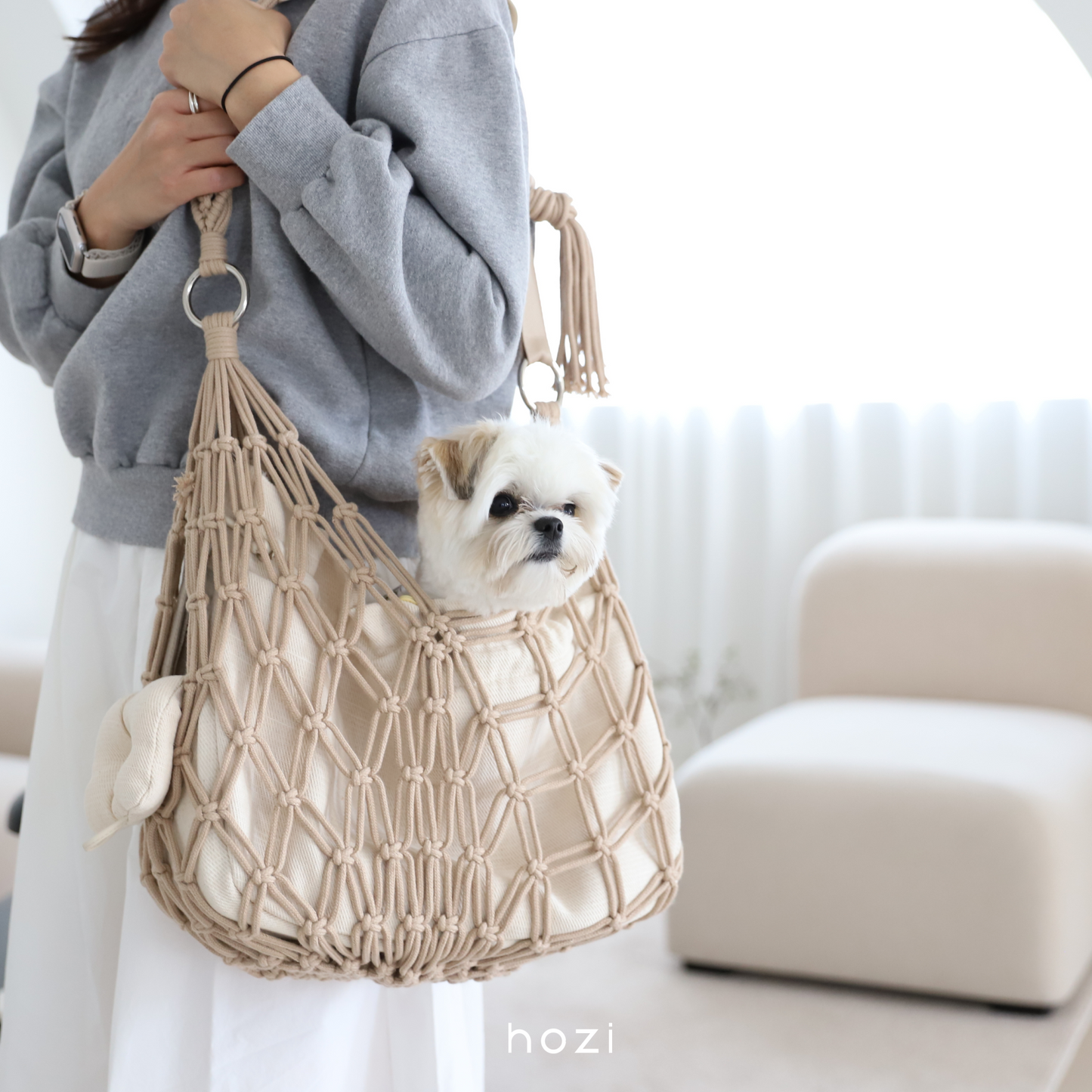 hozi(ホジ)マクラメ スリングバッグ ペットキャリー 小型犬用